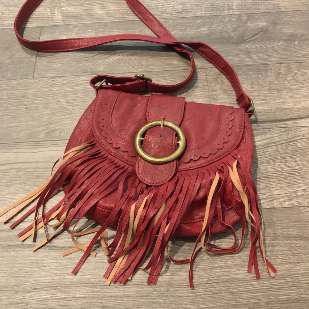 Red Fringe Satchel Purse